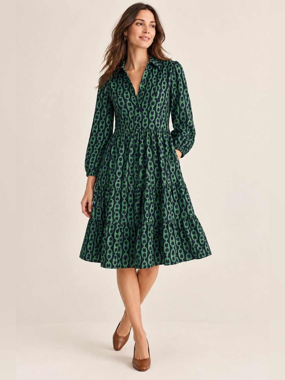 Boden Tiered Shirt Dress Chain link design- NWT Sz 8